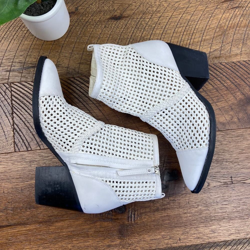 SAM EDELMAN 7 Womens Elita White Woven Leather Heeled Almond Toe Ankle Bootie - Picture 5 of 8